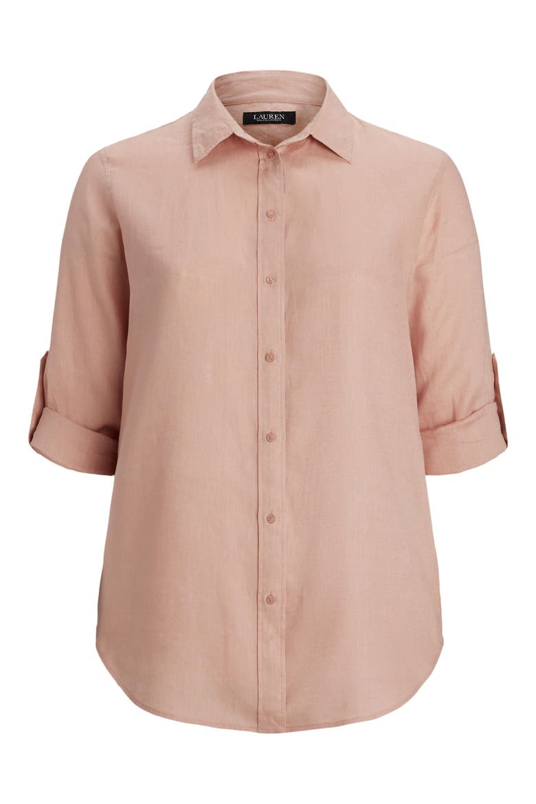 Relaxed Fit Linen Roll Tab-Sleeve Shirt, Alternate, color, SUNRISE BLUSH