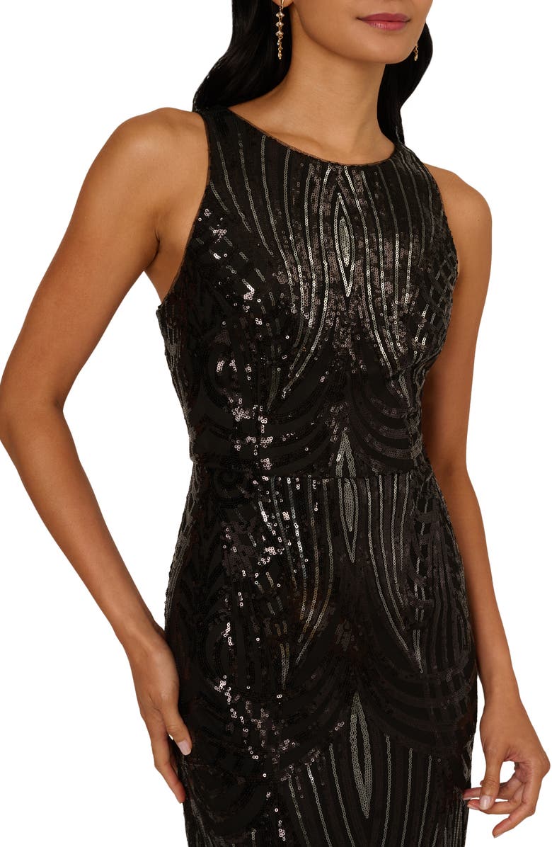 Adrianna Papell Sequin Column Gown, Alternate, color, Black/ Gunmetal