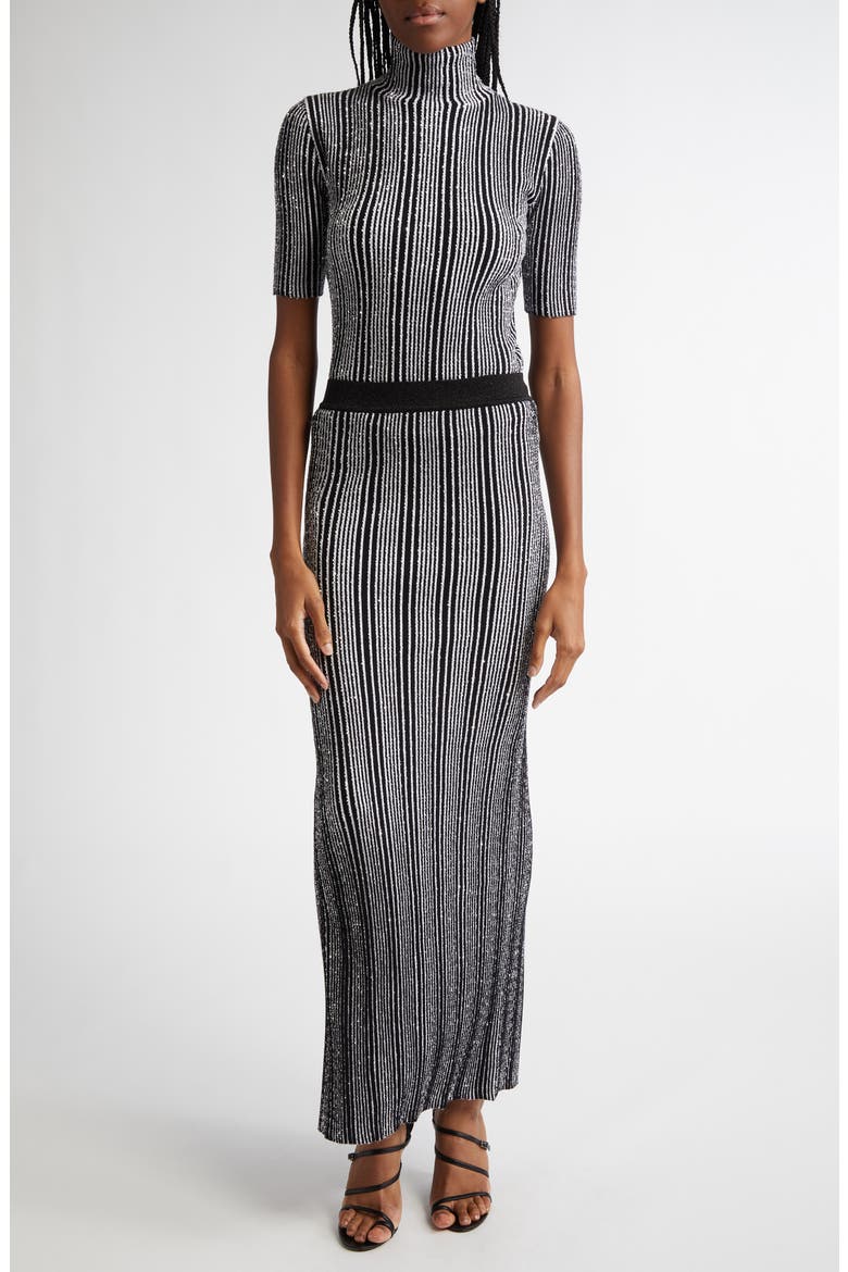 Shimmer Sequin Stripe Maxi Skirt, Alternate, color, WHITE AND BLACK