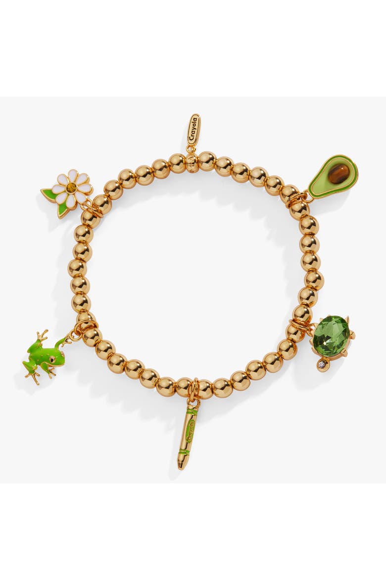 Crayola Fan Favorites Forest Green Charm Stretch Bracelet, Main, color, Gold