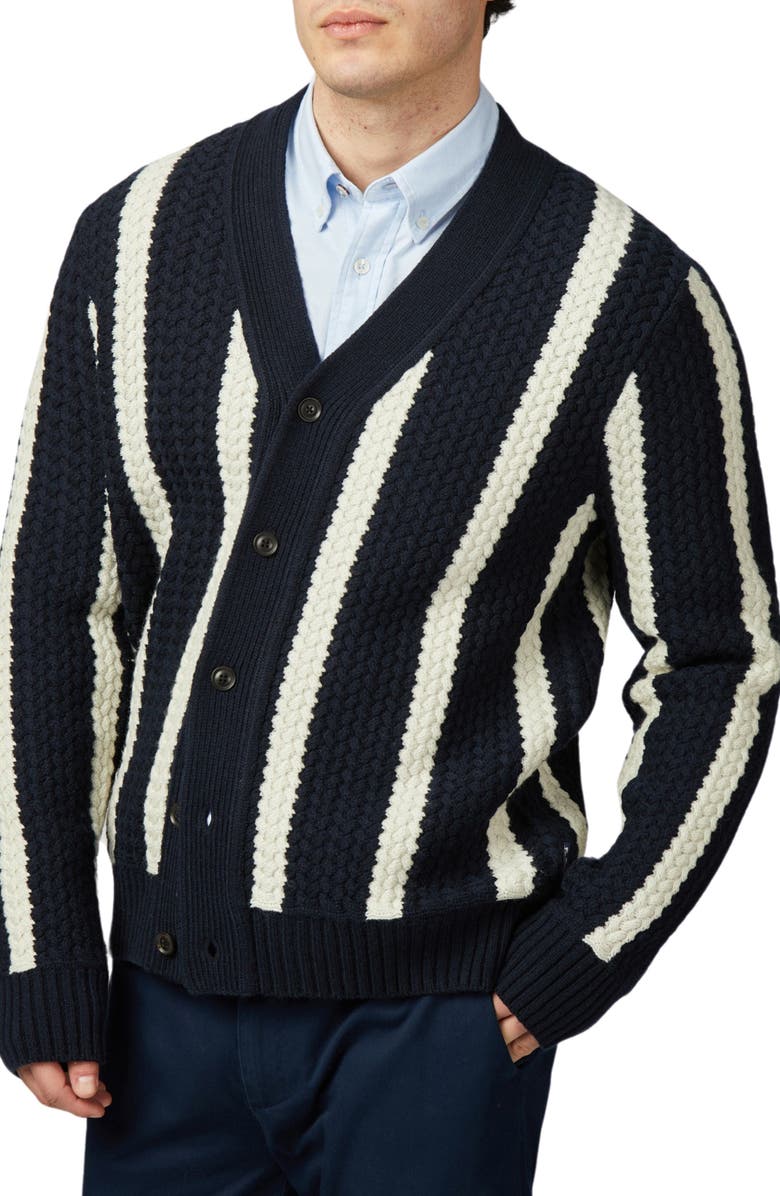 Ben Sherman Textured Stripe Wool Blend Cardigan, Main, color, 