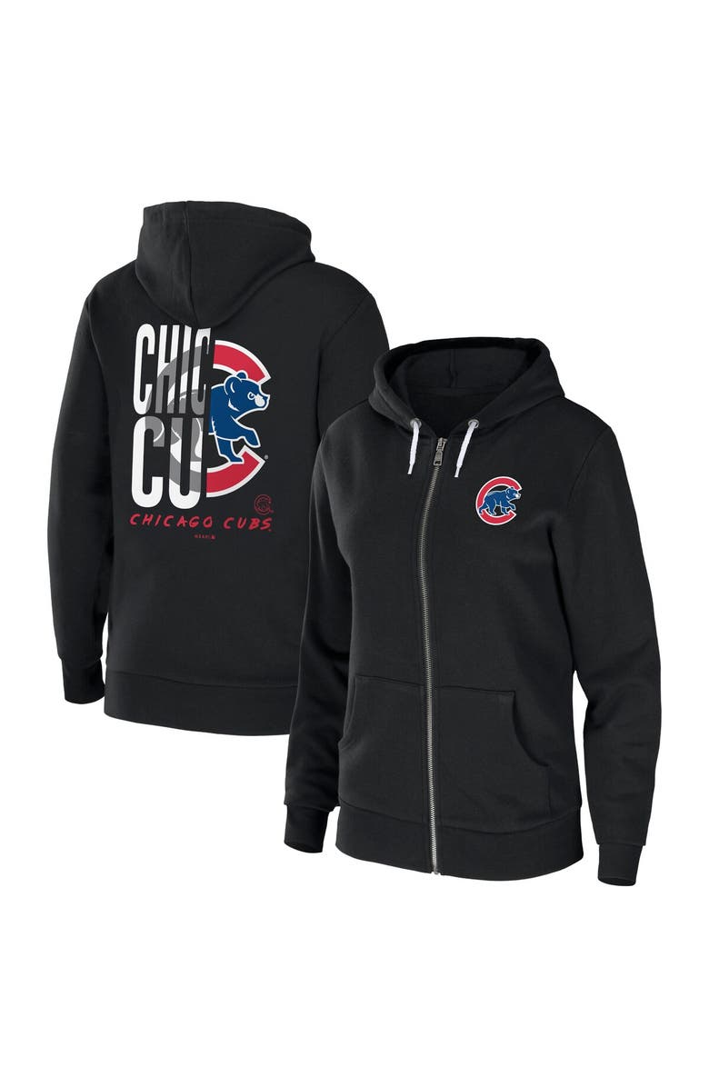 WEAR by Erin Andrews Women's WEAR by Erin Andrews Black Chicago Cubs Sponge Fleece Full-Zip Hoodie, Main, color, 