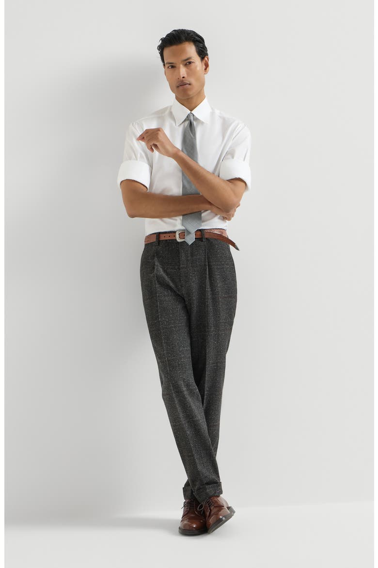 Silk, wool and cashmere Prince of Wales flannel trousers with pleat, Alternate, color, Anthracite