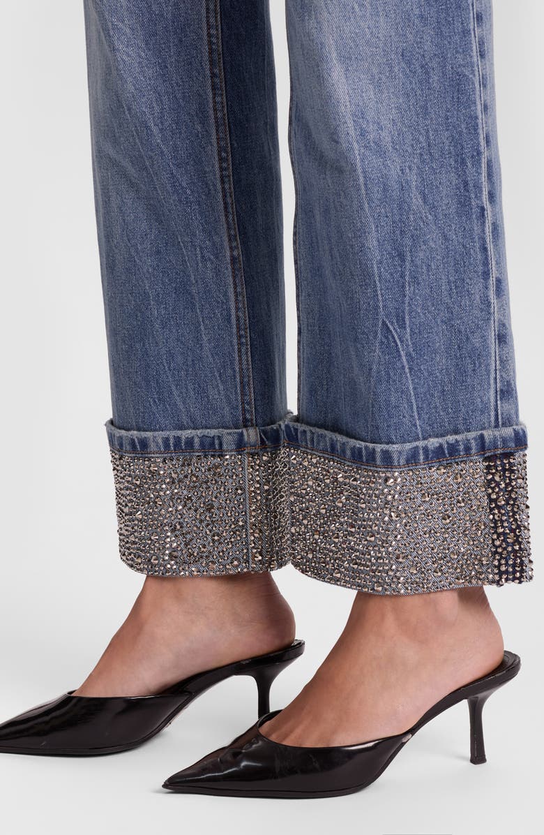 Alice + Olivia Chic Embellished Cuffed Ankle Jeans, Alternate, color, Brooklyn Blue