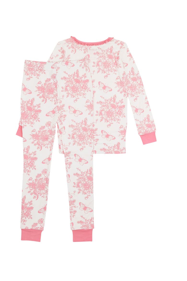 Softsnooze Girls Ruffle Long Sleeve Pajama Set, Alternate, color, Bubblegum Pink Butterfly Toile