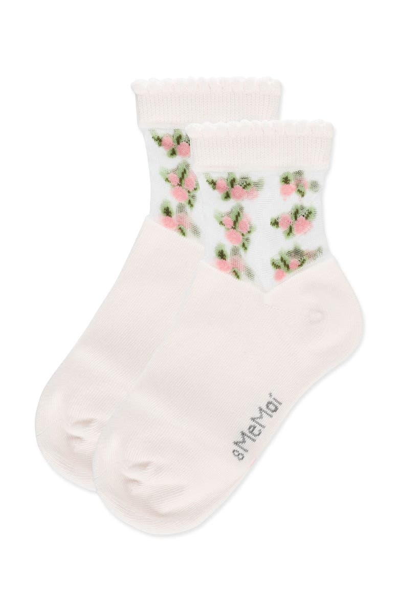MeMoi Peek-A-Boo Sheer Floral Crew Socks, Alternate, color, Light Pink