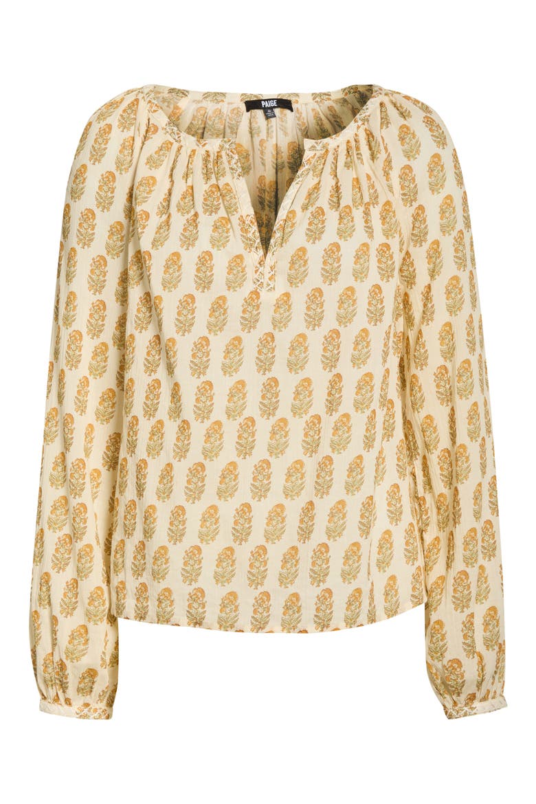 Olvera Print Cotton Split Neck Top, Alternate, color, BONE MULTI