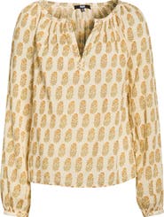 PAIGE Olvera Print Cotton Split Neck Top