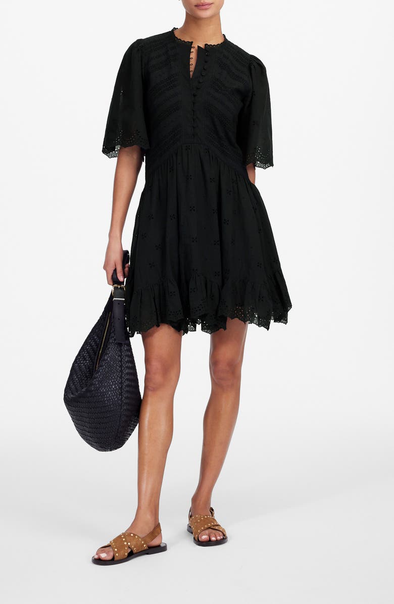 Madewell Eyelet Flutter Sleeve Cotton Minidress, Alternate, color, True Black