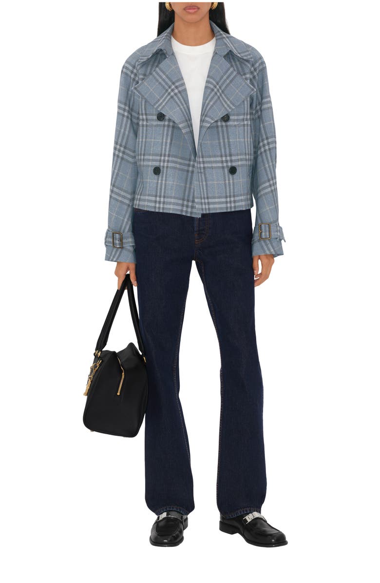 Burberry Check Silk Blend Trench Jacket, Main, color, 