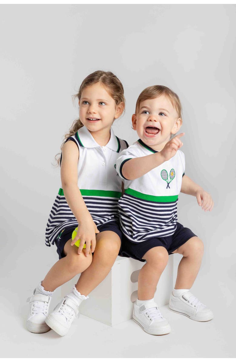 Florence Eiseman Knit Short Set with Tennis Rackets, Alternate, color, Navy/White