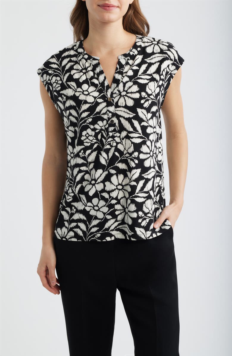 AK ANNE KLEIN Floral Knit Top, Main, color, Anne Black/ White Dove