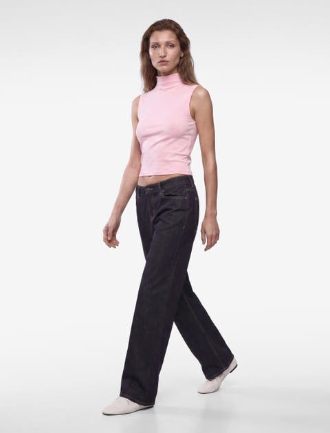 Slim Cotton Sleeveless Funnel Neck Top