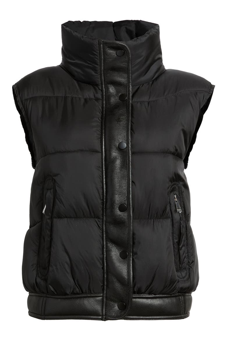 Lisa Faux Leather Trim Puffer Vest, Alternate, color, BLACK