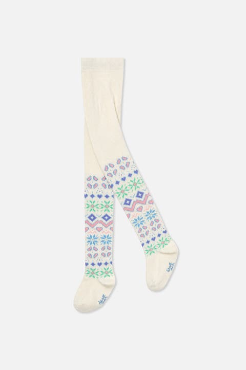 Fair Isle Ribbed Waistband Stretch Fit Tights
