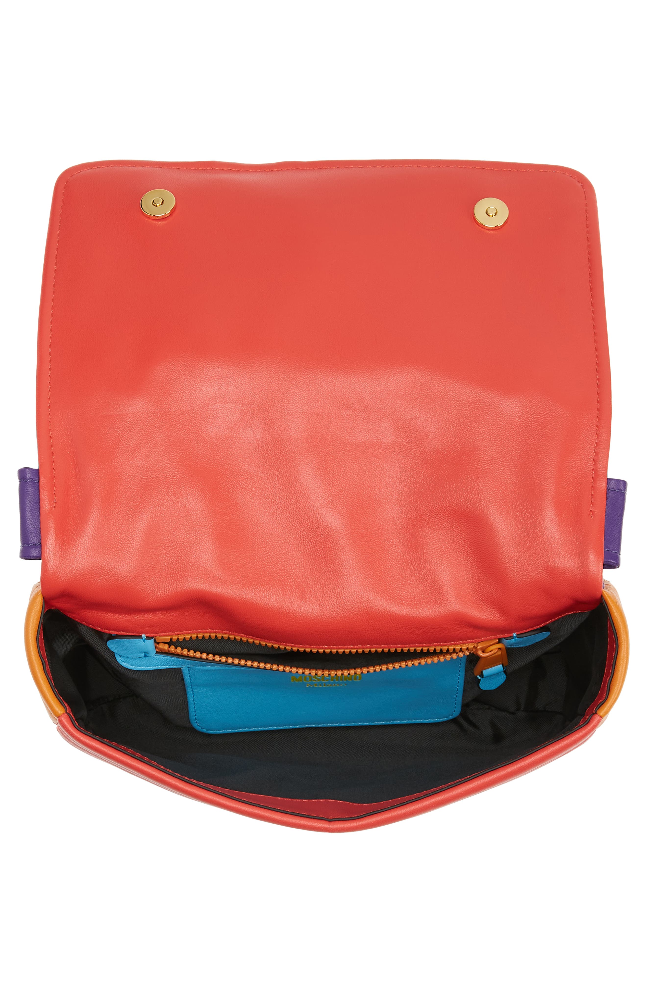 Moschino Biker Colorblock Leather Shoulder Bag, Alternate, color, 