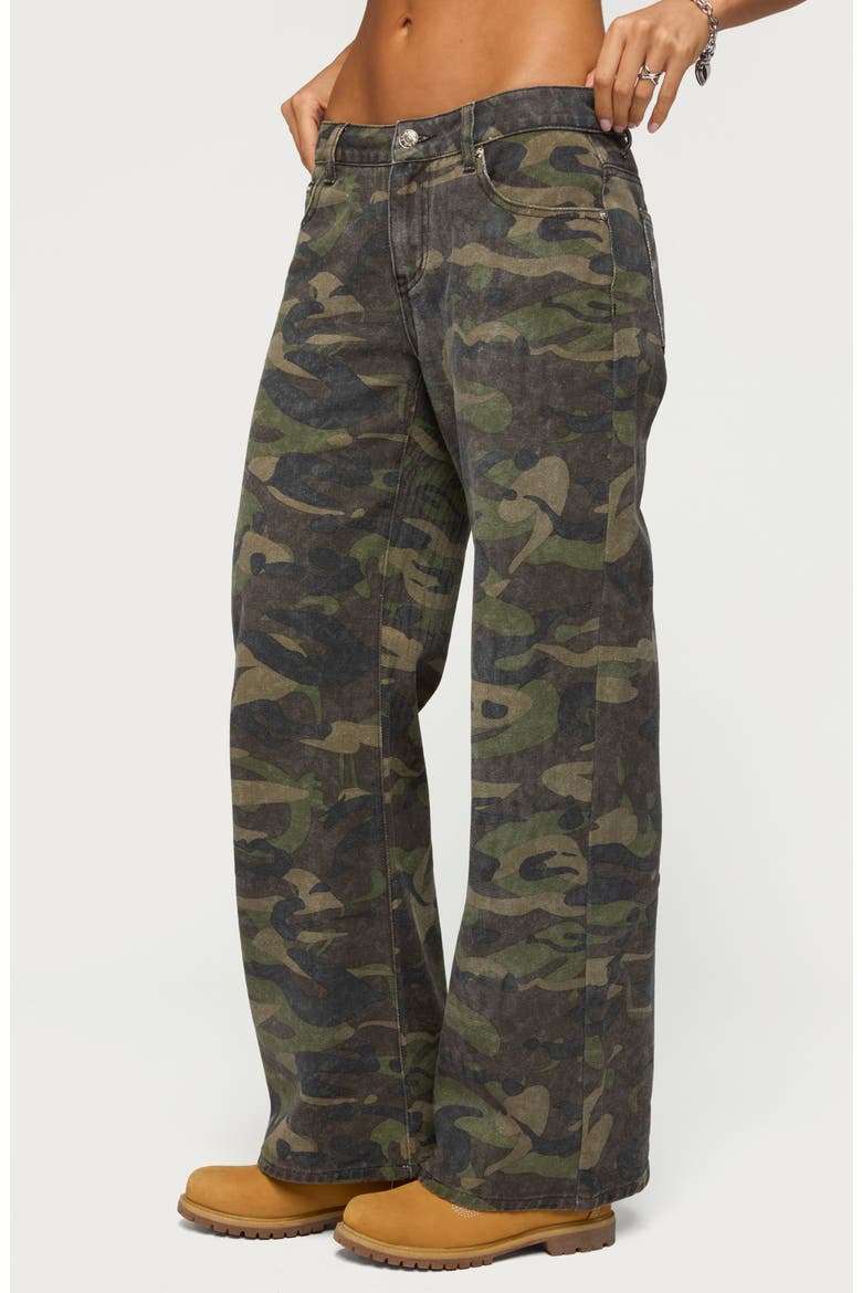 Soya Camo Print Low Rise Baggy Jeans, Alternate, color, OLIVE-WASHED