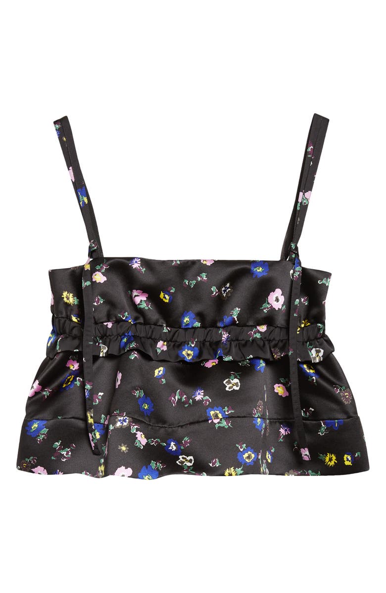 Sacai Floral Print Crop Satin Camisole, Main, color, Black
