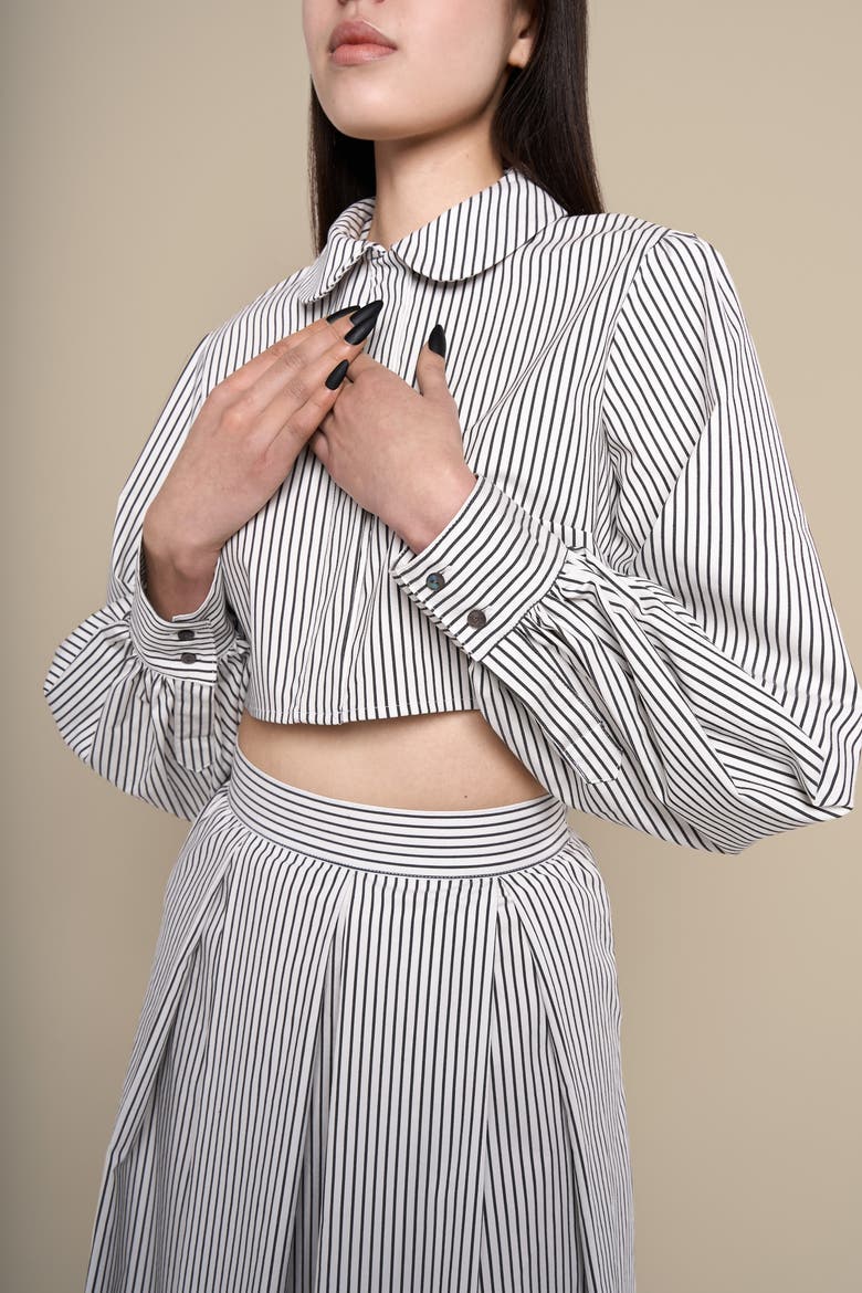 Dolores Striped Peter Pan Collar Cropped Top, Alternate, color, Black-white