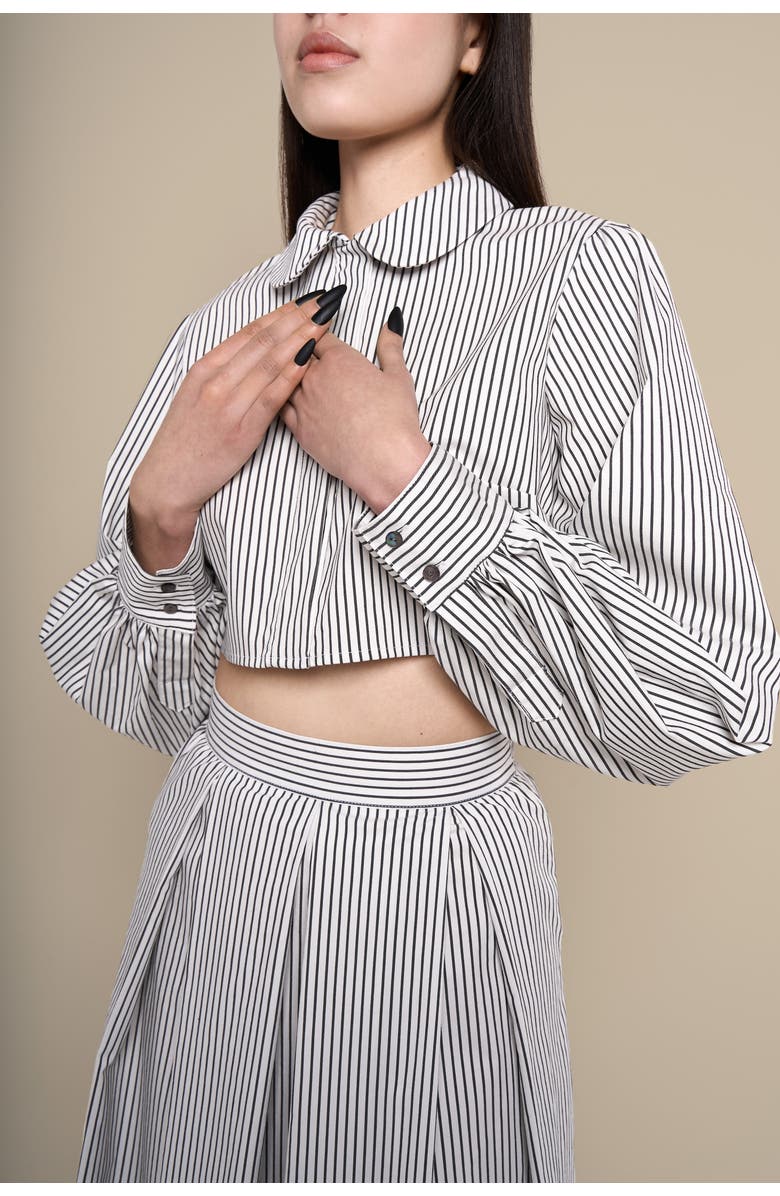 Contessa Mills Dolores Striped Peter Pan Collar Cropped Top, Alternate, color, Black-White