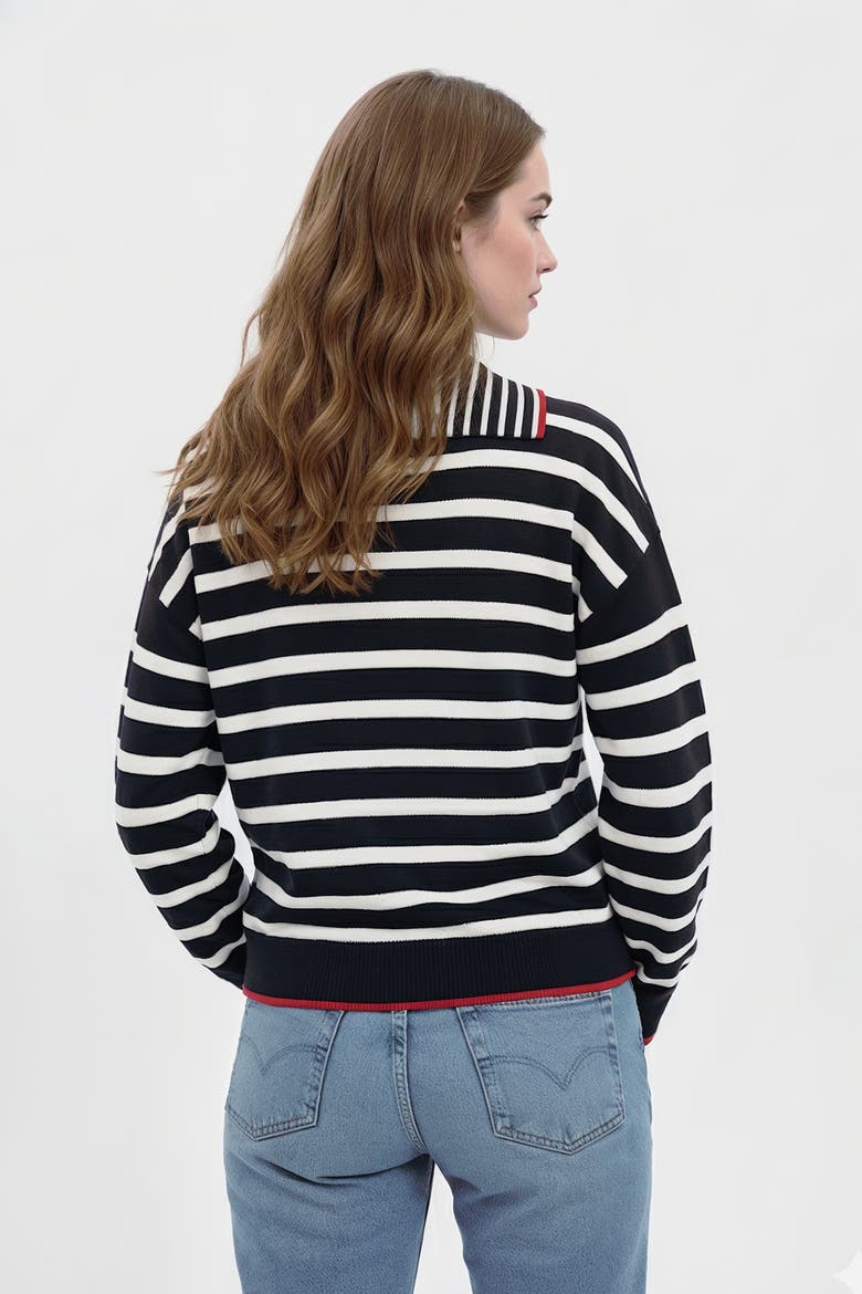 Maisie Bright Striped Ls Polo, Alternate, color, Navy Multi