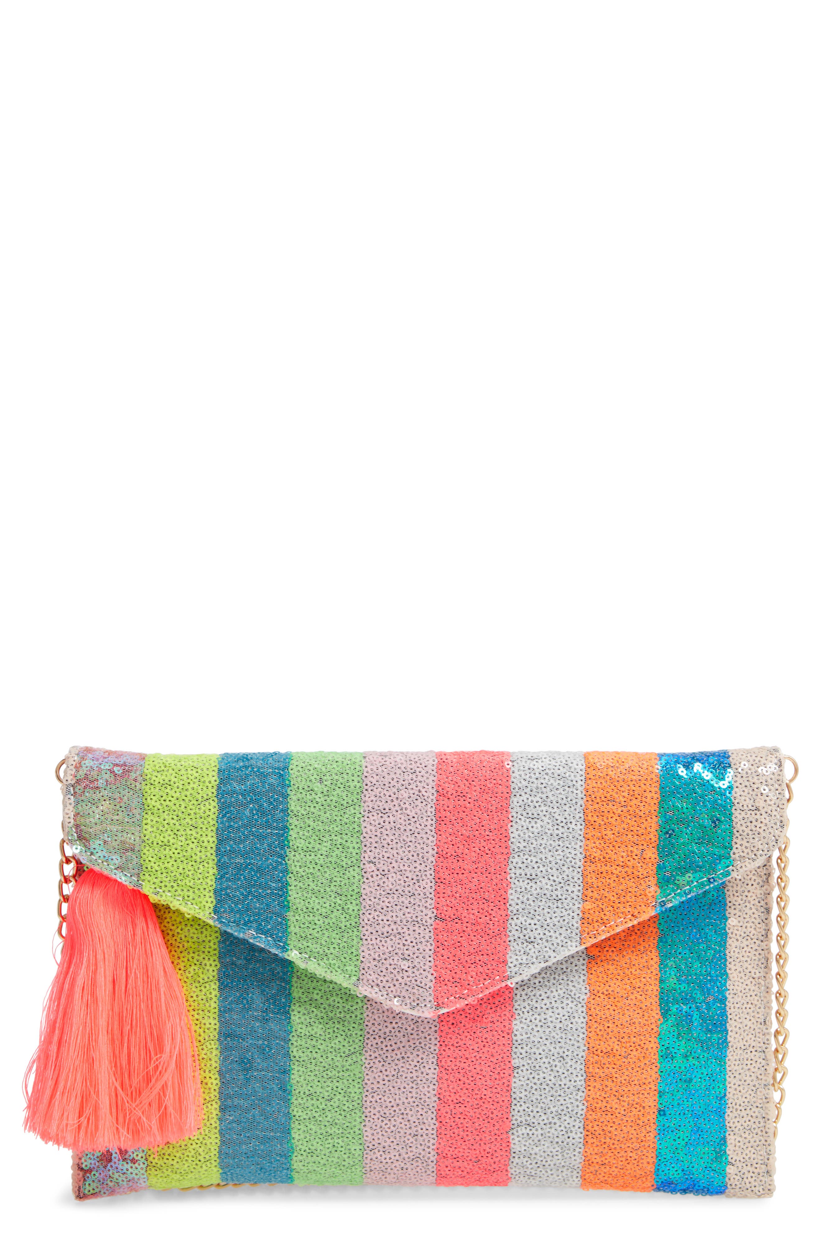 Mali + Lili Leah Sequin Stripe Clutch, Main, color, 