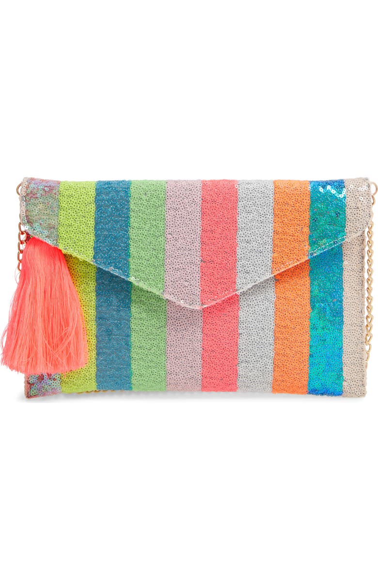 Mali + Lili Leah Sequin Stripe Clutch, Main, color,