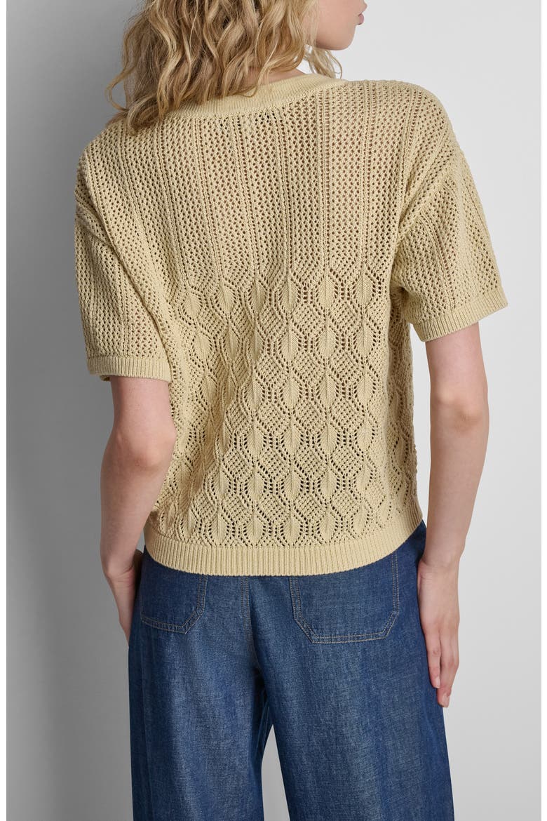Lace-Up Placket Short Sleeve Semisheer Cotton Blend Pointelle Sweater, Alternate, color, MOJAVE DESERT