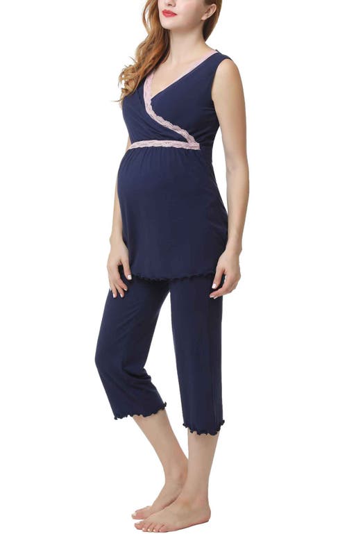 Kimi & Kai Penny Maternity/nursing Pajamas Set In Navy