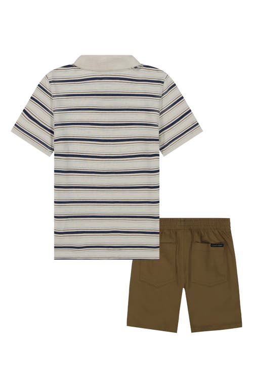 Calvin Klein Kids' Stripe Polo & Shorts Set In Brown
