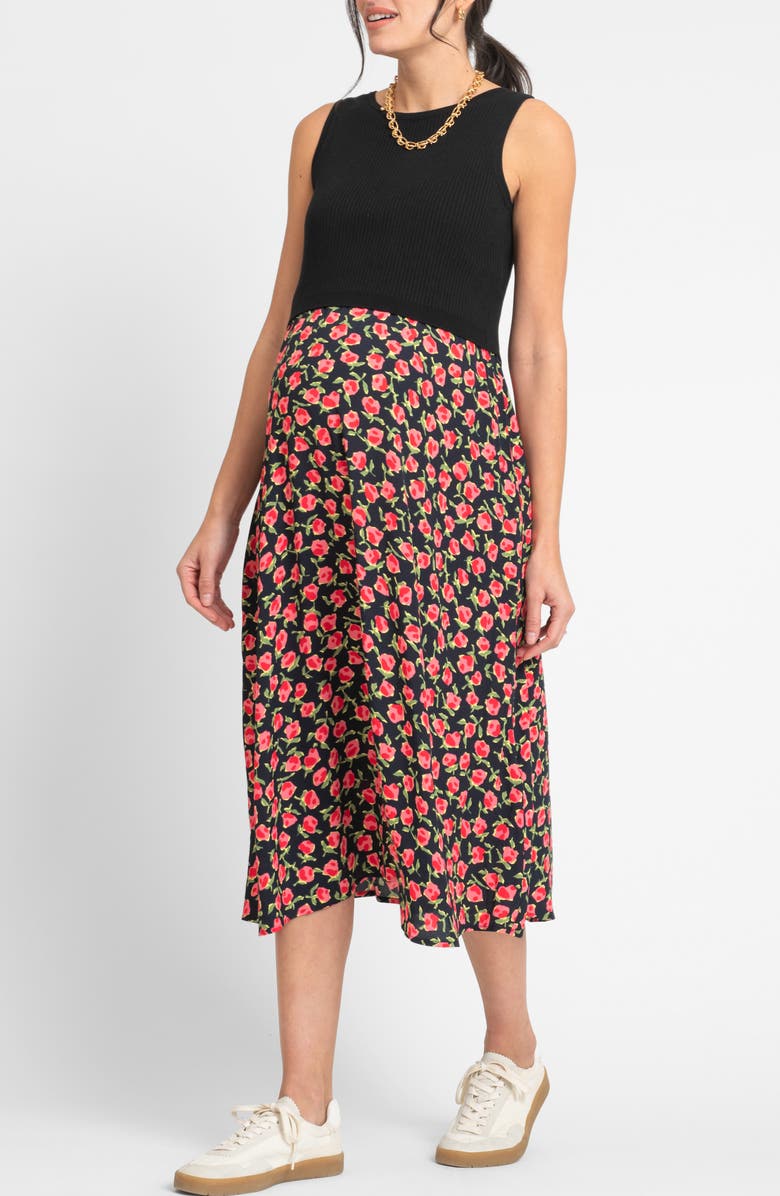 Seraphine Two-Piece Maternity/Nursing Rib Sweater Tank & Floral Midi Dress, Alternate, color, 