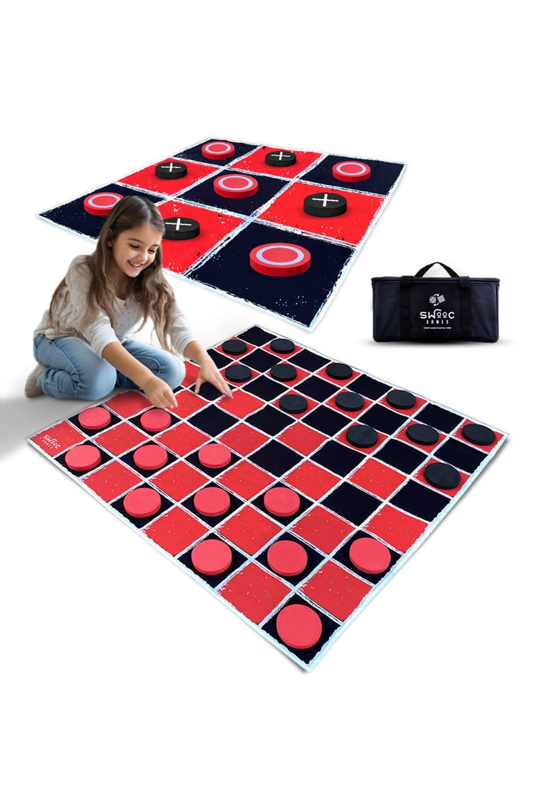Giant Vintage Checkers & Tic Tac Toe Game, Main, color, Red, Black