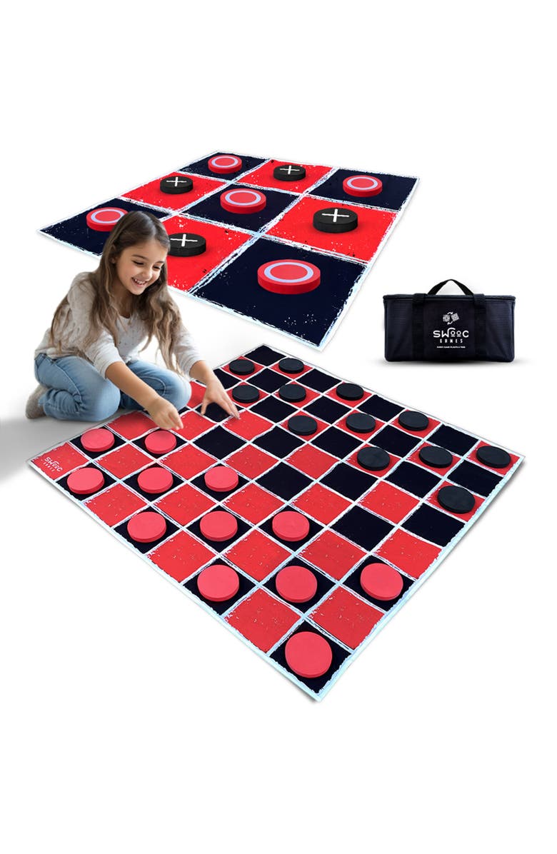 Swooc Games Giant Vintage Checkers & Tic Tac Toe Game, Main, color, Red, Black