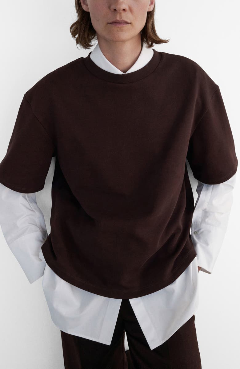 MANGO Selection Oversize Cotton Blend T-Shirt, Main, color, Brown