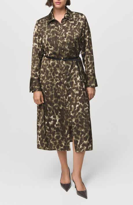 MANGO Print Belted Long Sleeve Maxi Shirtdress
