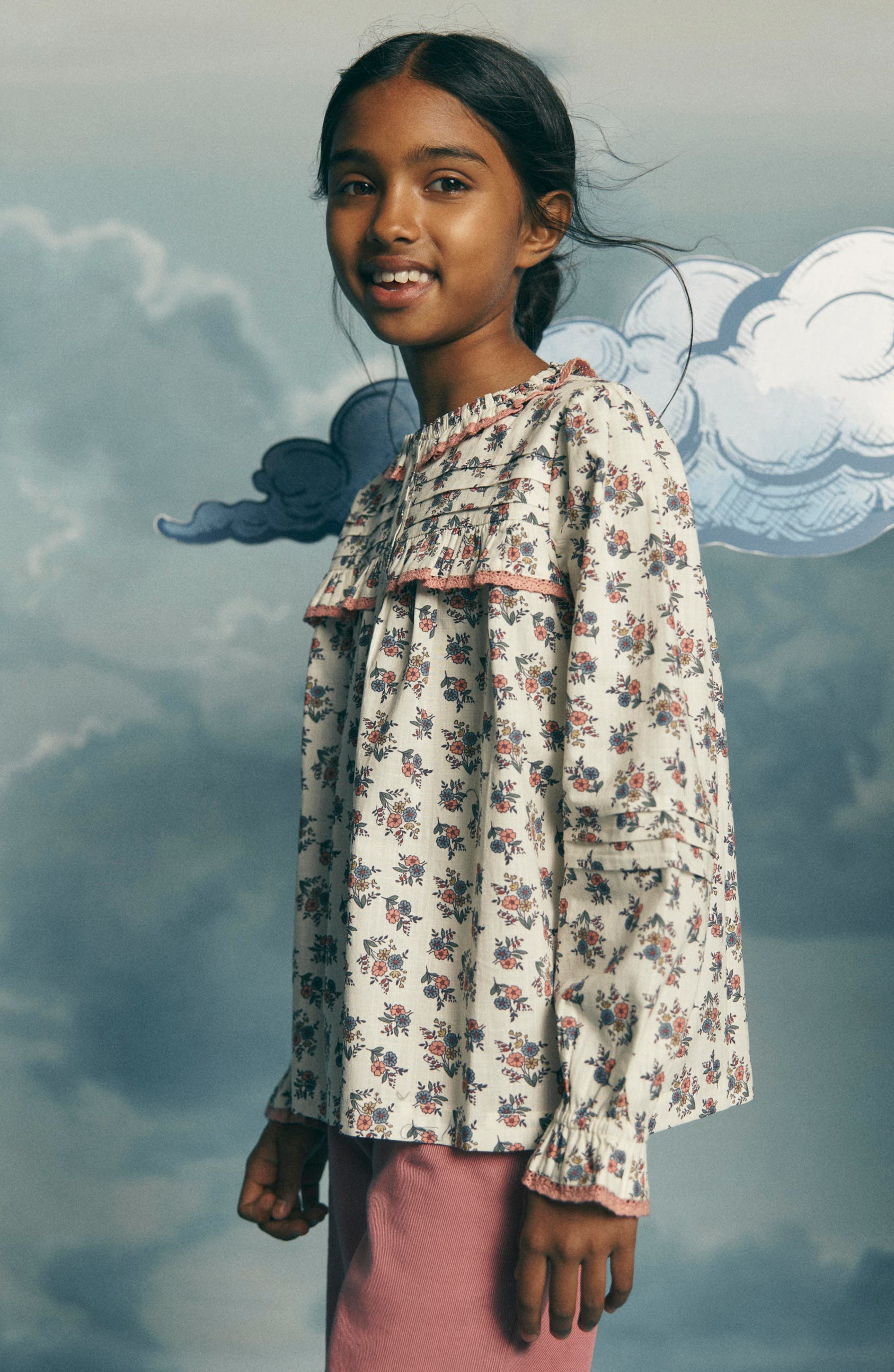 Mini Boden Kids' Frill Button Through Top | Nordstrom