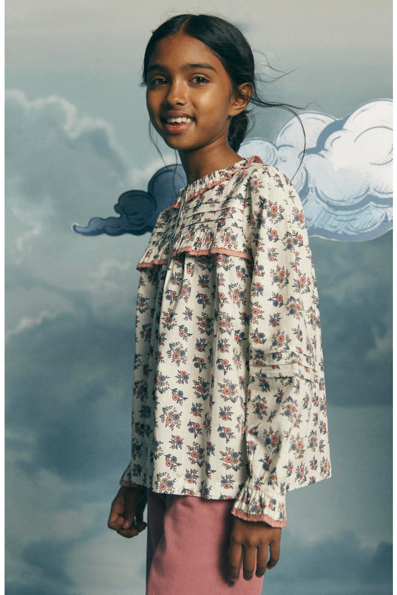 Kids' Frill Button Through Top, Alternate, color, SOFT CREAM FLORAL TRELLIS