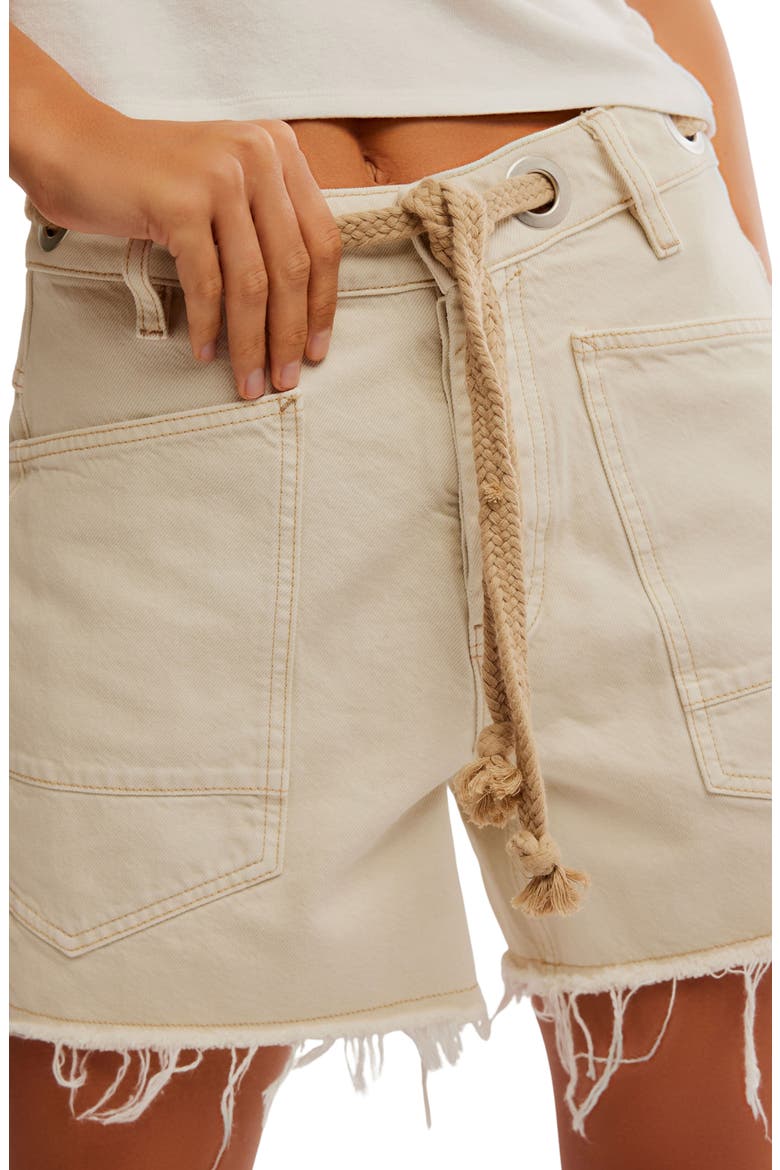 Moxie Mid Rise Belted Drawstring Cutoff Denim Shorts, Alternate, color, WHITE