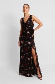 Six Stories Floral Cowl Front Coursage Maxi Dress