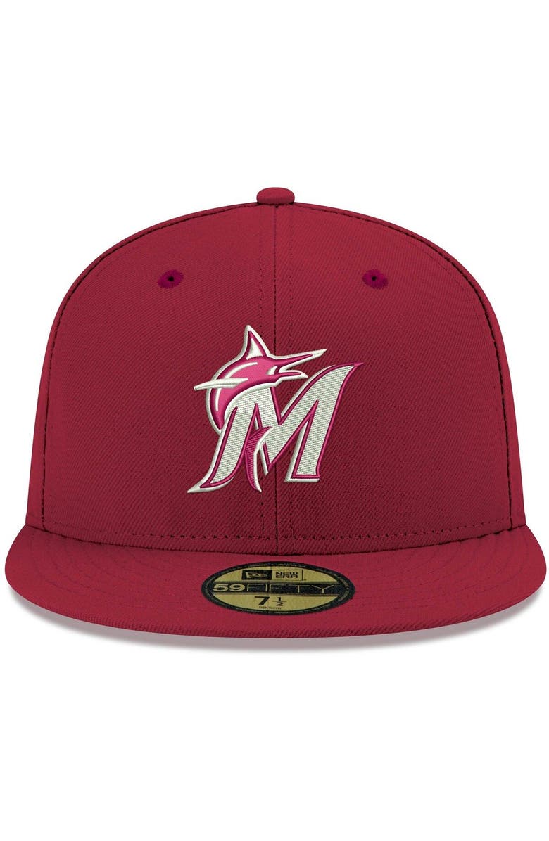 New Era Men's New Era Cardinal Miami Marlins White Logo 59FIFTY Fitted Hat, Alternate, color, Cardinal