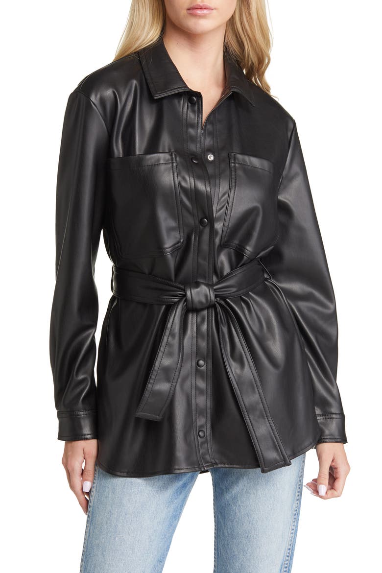 Bella Faux Leather Shirt Jacket, Main, color, BLACK