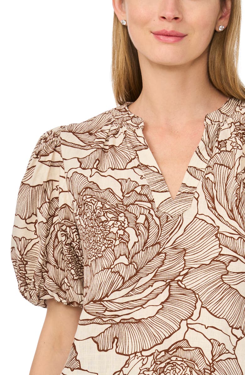 CeCe V-Neck Puff Sleeve Top, Alternate, color, White Asparagus