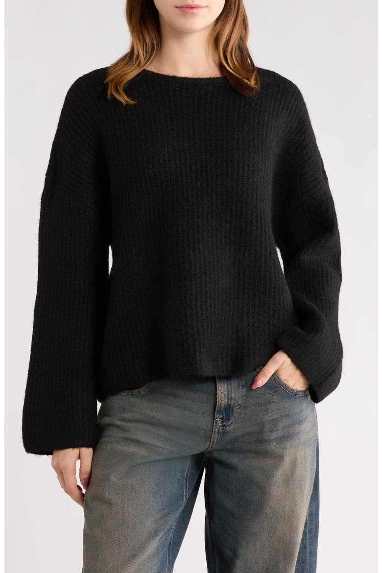 Aria Crewneck Sweater, Main, color, BLACK