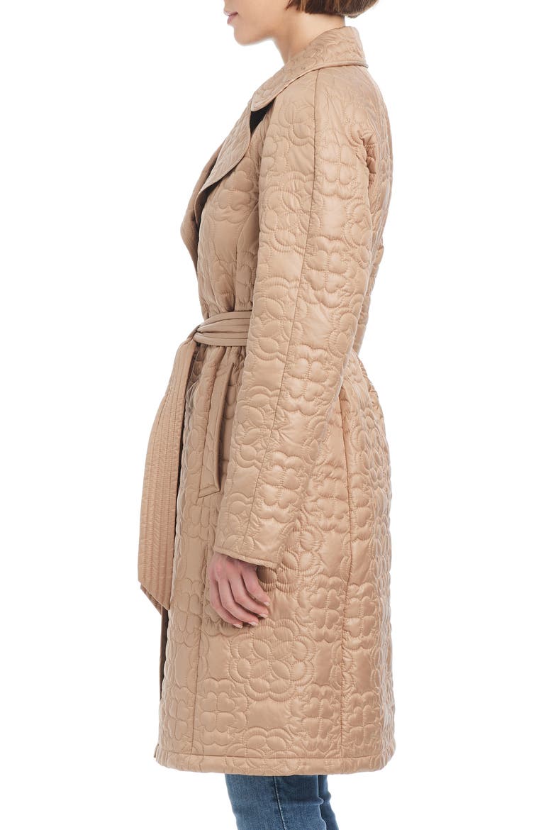 belted quilted coat, Alternate, color, CAMEL