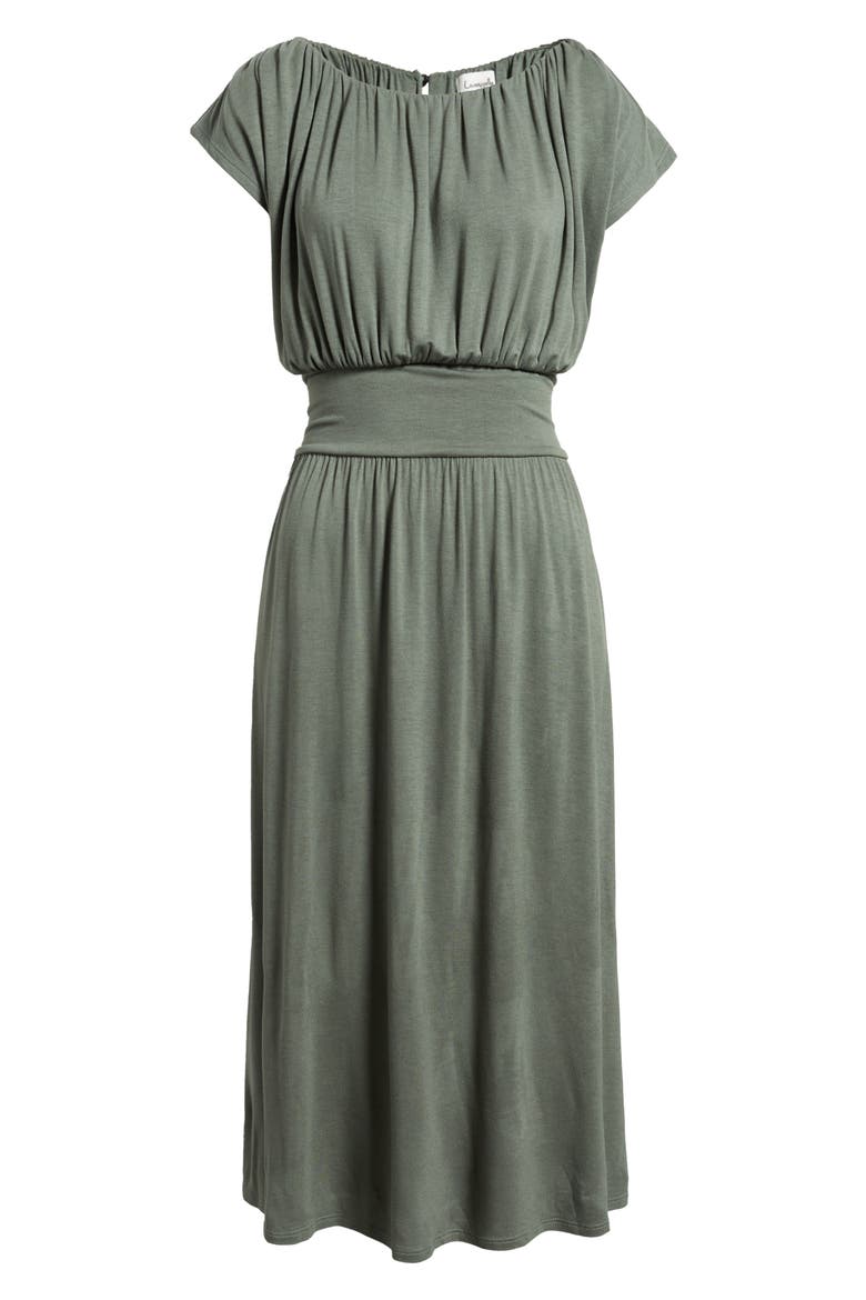 Cap Sleeve Ruched Knit Midi Dress, Alternate, color, OLIVE