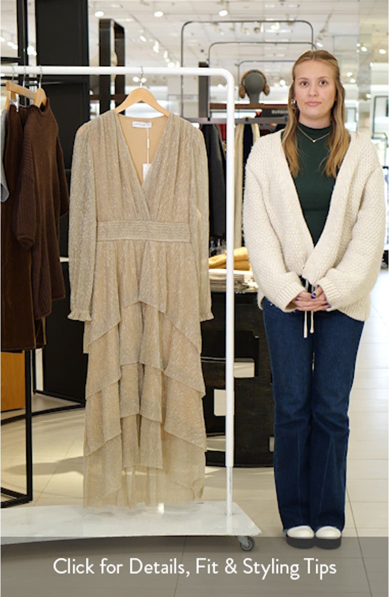 Cybil Metallic Long Sleeve Tiered Midi Dress, sales video thumbnail