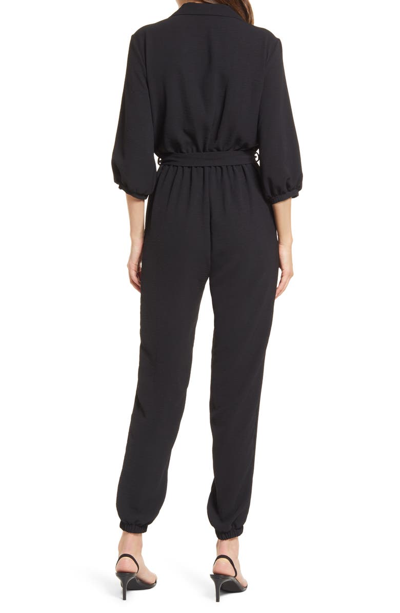 Fraiche by J Tie Waist Long Sleeve Jumpsuit, Alternate, color, 