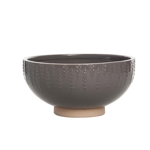 Stoneware Brown Autumn Floral Serving Bowl, Fall Harvest Decor