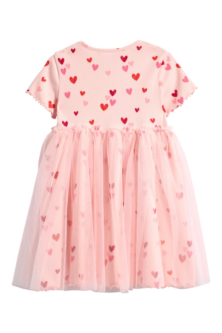 Kids' Heart Print Mixed Media Dress, Alternate, color, PINK