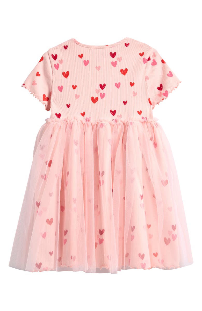 NEXT Kids' Heart Print Mixed Media Dress, Alternate, color, Pink